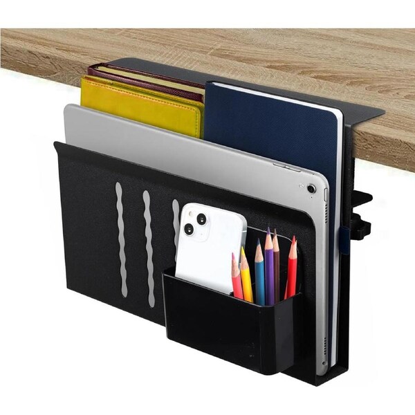 CARLA HOME Under Desk Side Laptop Holder Storage with No Drill Cable Management Tray and Pen Storage for Office and Home
