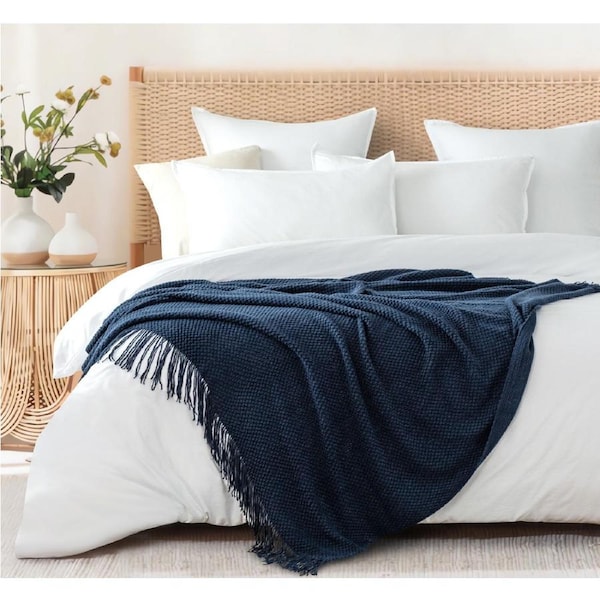 Gioia Casa Luxury Super Soft Textured Knitted Throw Blanket Navy