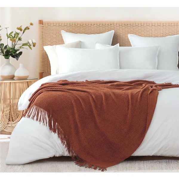 Gioia Casa Luxury Super Soft Textured Knitted Throw Blanket Terracotta