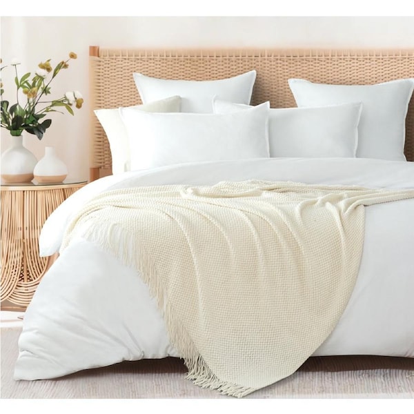 Gioia Casa Luxury Super Soft Textured Knitted Throw Blanket Snow