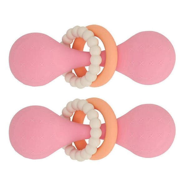 2PK Annabel Trends Silicone Dumbbell Rattle/Rings Baby/Children Sensory Toy Pink