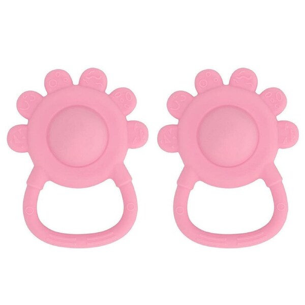 2PK Annabel Trends Silicone Hand Rattle/Teether Baby/Toddler Sensory Toy Pink