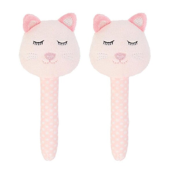 2PK Annabel Trends Mini Hand Rattle Plush Baby Sensory Soft Animal Toy 14cm Cat