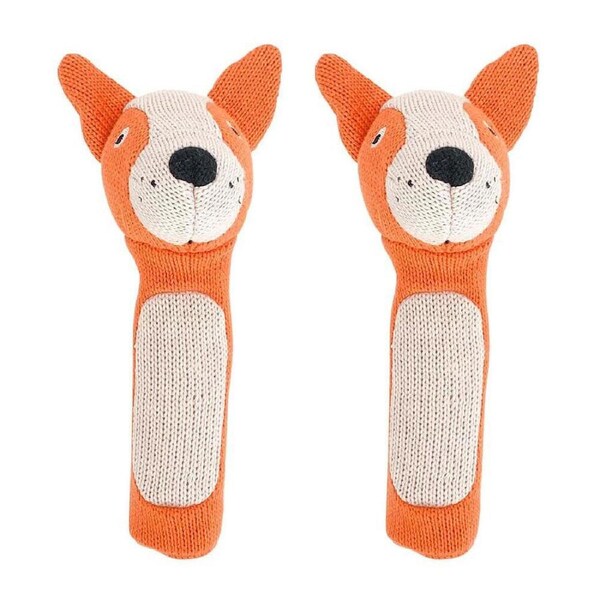 2PK Annabel Trends Knit Hand Rattle Baby Sensory/Squeak Animal Toy 18.5cm Dingo