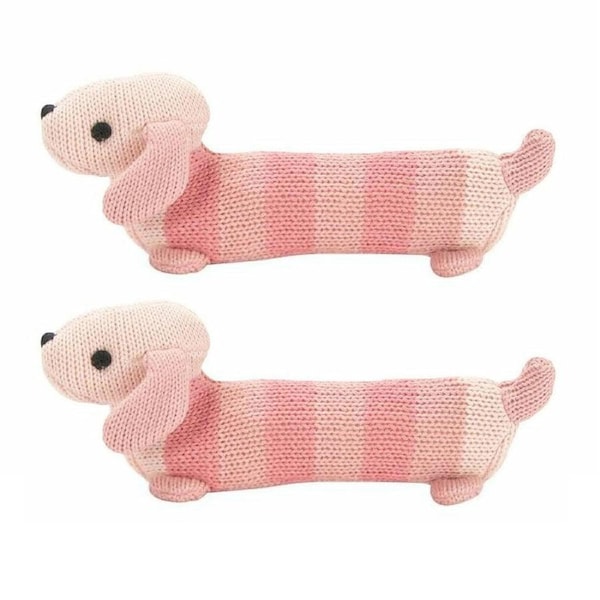2PK Annabel Trends Knit Hand Rattle Baby Sensory Animal Toy 19cm Dachshund Pink