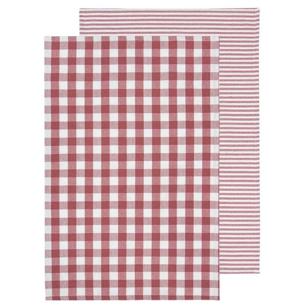 2pc Ladelle Kitchen Tea Towel Cleaning Dishcloth 45x70cm Eco Gingham Blush
