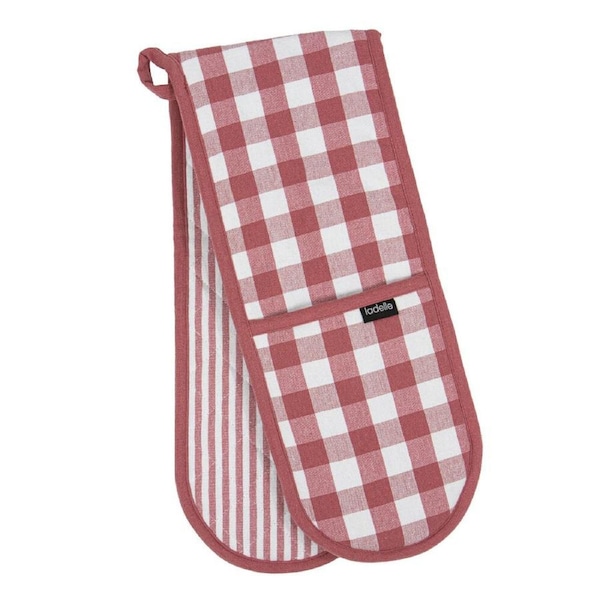 Ladelle Double Oven Mitt/Mittens Kitchen Cooking 17x89cm Eco Gingham Blush