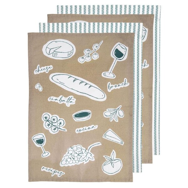 4pc Ladelle A Long Lunch Microfibre Kitchen Towel Dishcloth 45x65cm Taupe