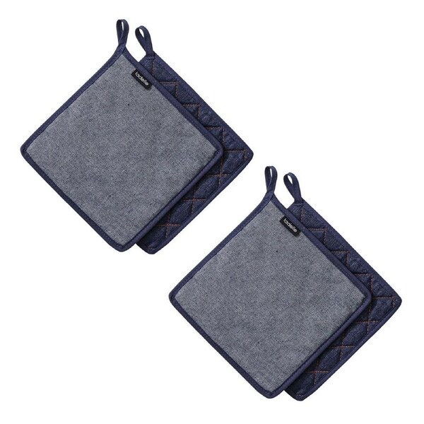 2x 2pc Ladelle Cotton Pot Holders Kitchen Cooking/Baking 19x24cm Denim Blue