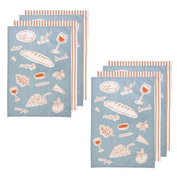 2x 4pc Ladelle A Long Lunch Microfibre Kitchen Towel Dishcloth 65cm Pale Blue