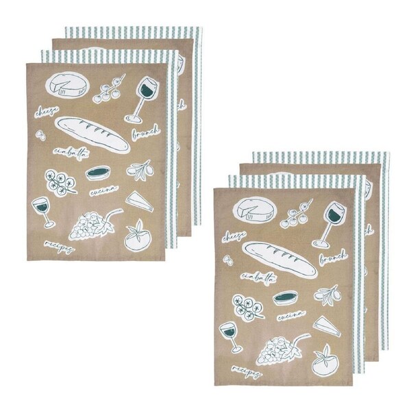 2x 4pc Ladelle A Long Lunch Microfibre Kitchen Towel Dishcloth 45x65cm Taupe