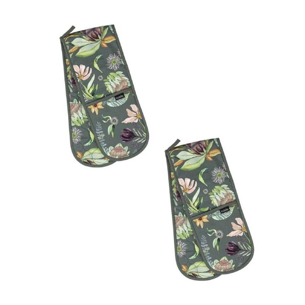 2PK Leura Double Oven Mitt Kitchen Cooking/Baking Potholder Floral Glove 17x89cm