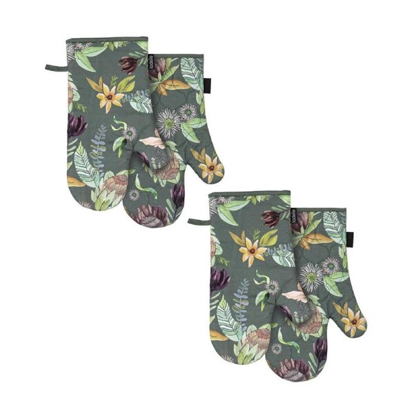2x 2pc Leura Oven Mitt Kitchen Cooking/Baking Potholder Floral Gloves 18x33cm