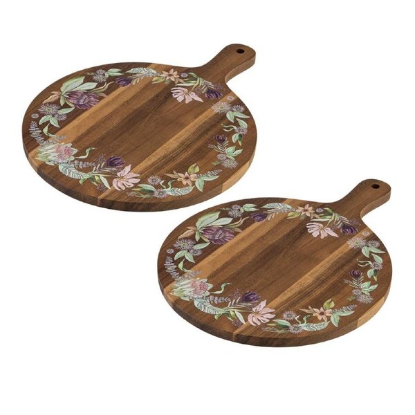2PK Leura Round Acacia Serving Wooden Board Kitchen Cooking Serveware 40x30cm