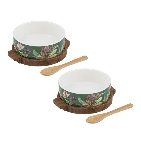 2x 3pc Leura Bowl Spoon & Round Board Kitchen Cooking Serveware Set Assorted