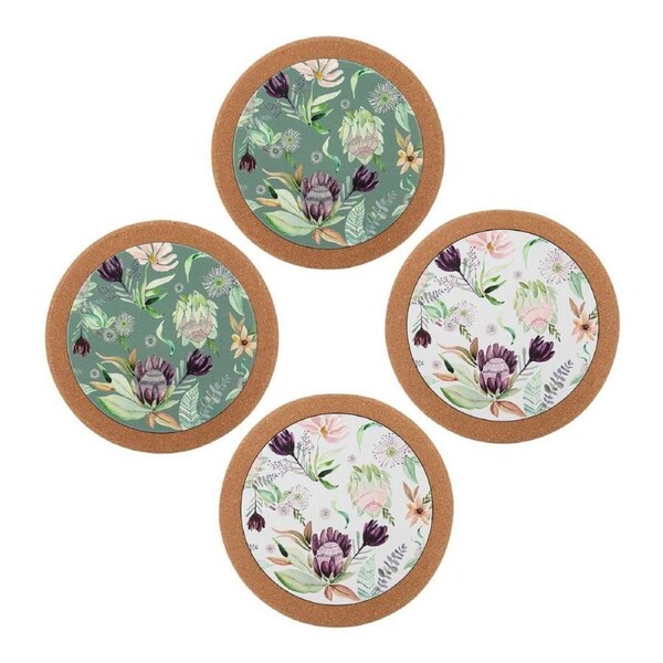 2x 2pc Leura Tabletop Cork Trivet Kitchen Cooking Serveware 20cm Cream/Green