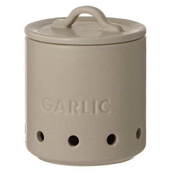 Ladelle Essentials Garlic Vault Storage Canister Container 10x10cm Stone
