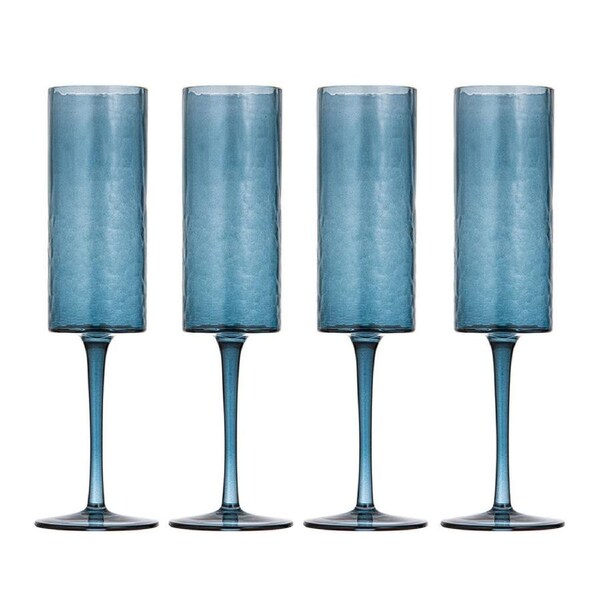 4pc Ladelle Flynn Champagne/Flute Glass Stemware Drinkware 24.5x5cm Blue
