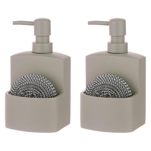 2x 2pc Ladelle Essentials Kitchen Cleaning Set 250ml Soap Pump & Scourer Stone