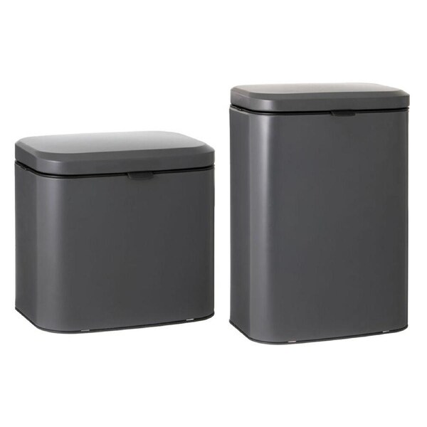 Ladelle Essentials Stainless Steel Rubbish Bins 4L/8L Combo Set Charcoal
