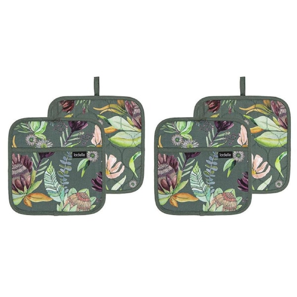 2x 2pc Ladelle Leura Cotton Pan/Pot Holder Home Kitchen Square Mitt 21x21cm