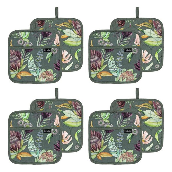 4x 2pc Ladelle Leura Cotton Pan/Pot Holder Home Kitchen Square Mitt 21x21cm