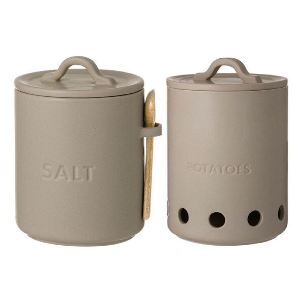 Ladelle Essentials Salt Cellar Storage/Potato Vault Container Combo Set Stone