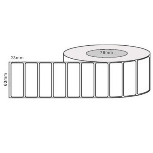 63mm x 23mm - White Thermal Transfer Perforated Labels, Permanent Adhesive, 76mm core, 4000LPR