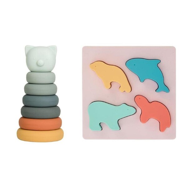 Annabel Trends Silicone Baby Stackable Educational Play Toy 12.5cm Avocado/Bear