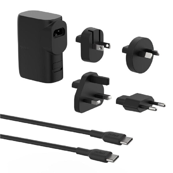 Belkin BoostCharge Hybrid Dual Port Wall Charger 25W + Power Bank 5K + Travel Adapter Kit - Black (BPZ003bt1MBK-B6),1x USB-C and 1x USB-A,Travel Ready BPZ003bt1MBK-B6