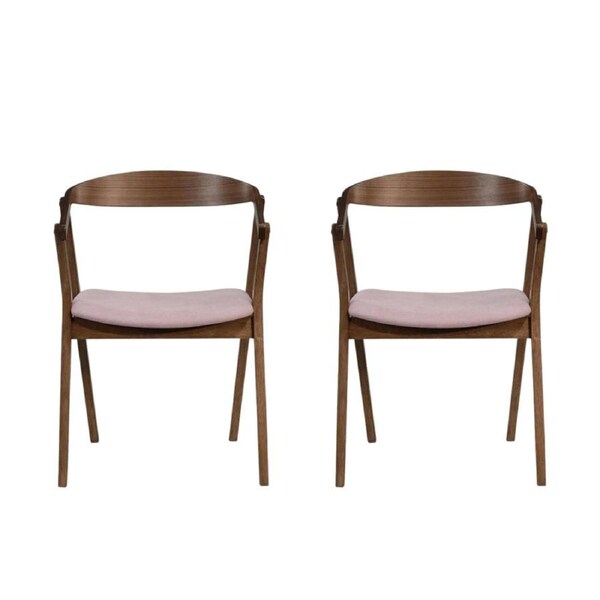 Design Square Set Of 2 Wooden Fabric Seat Kitchen Dining Chair - Walnut/Beige