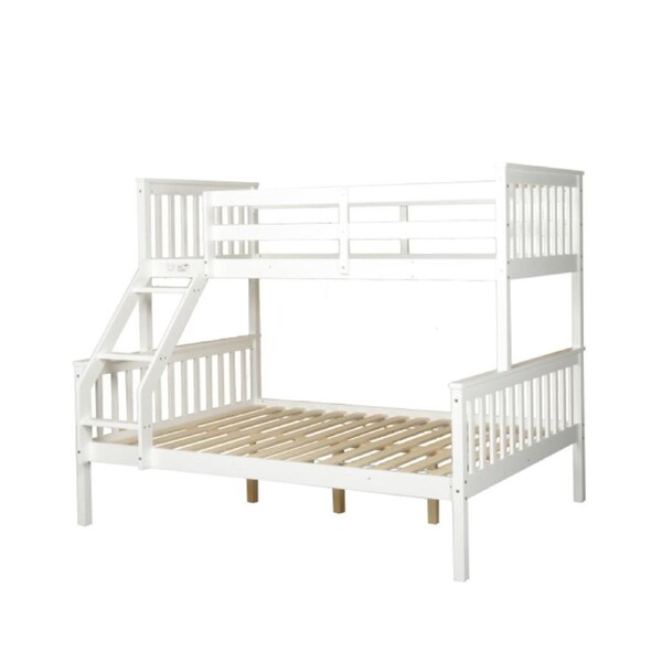 Design Square Wooden Timber Solid Pine Single Over Double Size Bunk Bed Frame - White