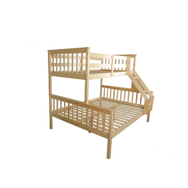 Design Square Wooden Timber Solid Pine Single Over Double Size Bunk Bed Frame - Oak