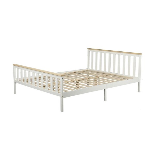 Design Square Wooden Timber Solid Pine Queen Size Bed Frame - White/Natural