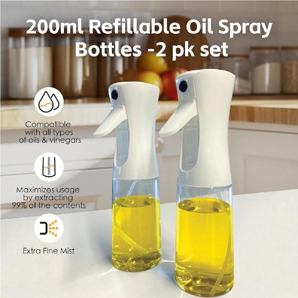 2 Pcs 200ml Refillable Oil Spray Bottles