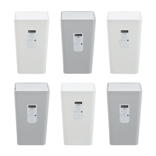 6PK Boxsweden Convenient Touch Swing Bin Square for Home/Office 7.5L Assorted