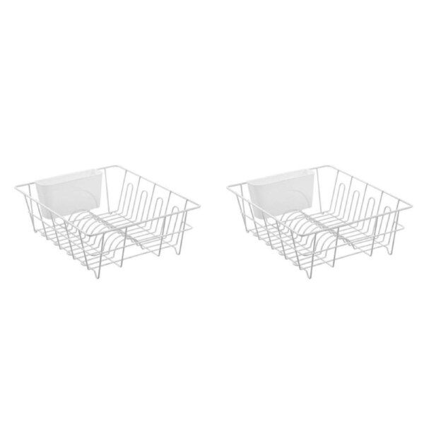 2PK Boxsweden Lightweight Wire Dish Rack with Cutlery Holder 37x33x13.5cm White