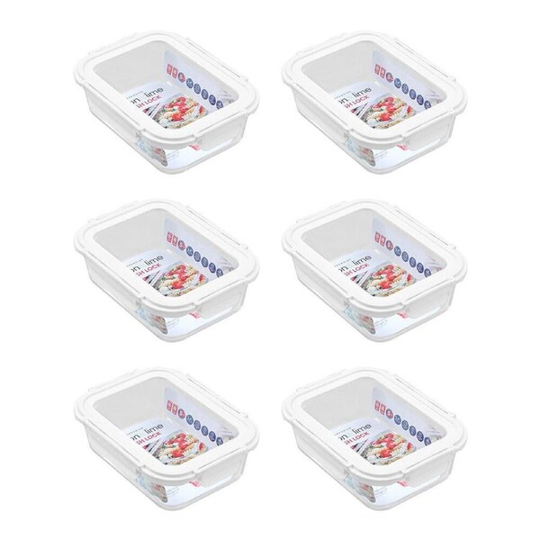 6PK Lemon & Lime Yorkshire Durable Glass Fresh Lock Food Storage Container 1L