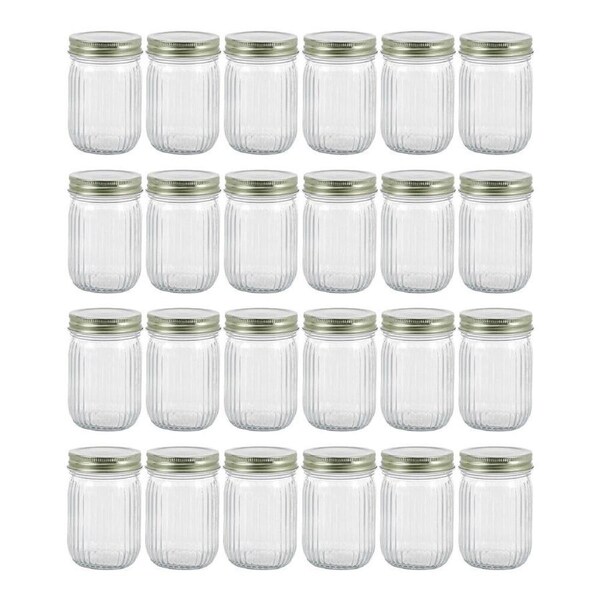 24PK Lemon & Lime Roma Ribbed Conserve Glass Jar with Air-Tight Screw Lid 300ml