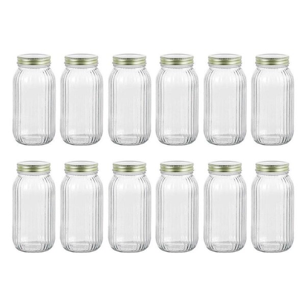 12PK Lemon & Lime Roma Ribbed Conserve Glass Jar with Air-Tight Screw Lid 800ml