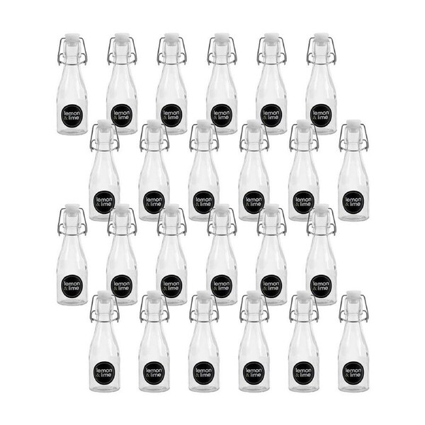 24PK Lemon & Lime Functional Secure Glass Air-Tight Lid Bottle Storage 150ml