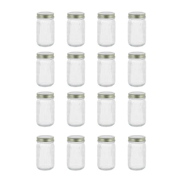 16PK Lemon & Lime Roma Ribbed Conserve Glass Jar with Air-Tight Screw Lid 450ml