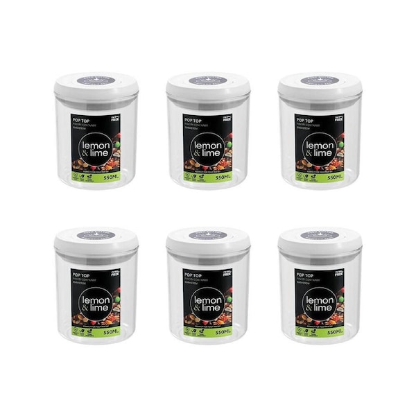 6PK Lemon & Lime Pop-Up Lid Pantry Storage Container Round 550ml 10x10x12.5cm