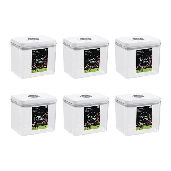 6PK Lemon & Lime Pop-Up Lid Pantry Storage Container Rectangle 1L 14x10x12.5cm