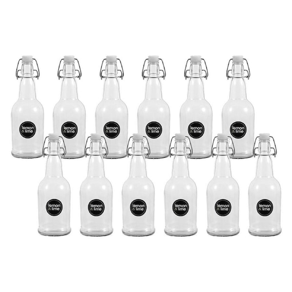 12PK Lemon & Lime Functional Secure Glass Air-Tight Lid Bottle Storage 500ml