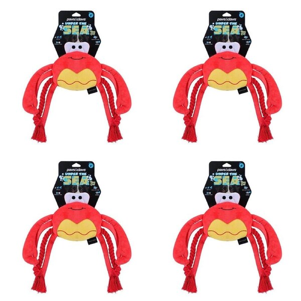 4PK Paws & Claws Under The Sea Plush Squeaky Toy Nippy Crab Dog Toy 58x27x7cm