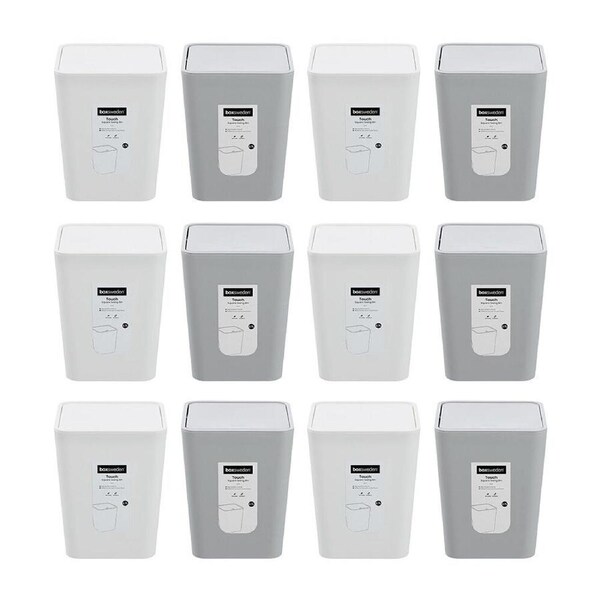 12PK Boxsweden Touch Swing Bin Square for Home/Office 2.7L 18cm Assorted