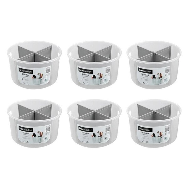 6PK Boxsweden Divided Turntable Easy Carry Storage Container 28.5x18.5cm Clear