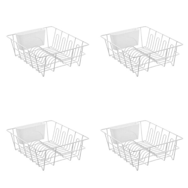 4PK Boxsweden Lightweight Wire Dish Rack with Cutlery Holder 37x33x13.5cm White