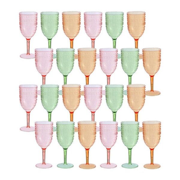 24PK Lemon & Lime Moroccan Deco Plastic Wine Goblet 400ml Assorted Colours